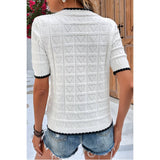 Heart Shirt Knit Hollow Cut Out Short Sleeve Top - MVTFASHION.COM