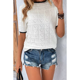 Heart Shirt Knit Hollow Cut Out Short Sleeve Top - MVTFASHION.COM