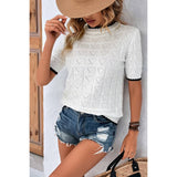 Heart Shirt Knit Hollow Cut Out Short Sleeve Top - MVTFASHION.COM