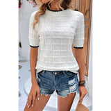 Heart Shirt Knit Hollow Cut Out Short Sleeve Top - MVTFASHION.COM