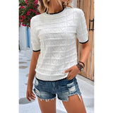 Heart Shirt Knit Hollow Cut Out Short Sleeve Top - MVTFASHION.COM