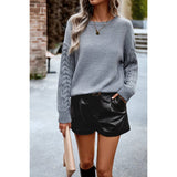 Knit Loose Fit Round Neck Cross Solid Sweater - MVTFASHION.COM