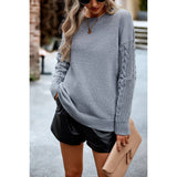 Knit Loose Fit Round Neck Cross Solid Sweater - MVTFASHION.COM