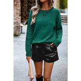 Knit Loose Fit Round Neck Cross Solid Sweater - MVTFASHION.COM