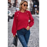 Knit Plaid Front Button Loose Fit Solid Sweater - MVTFASHION.COM