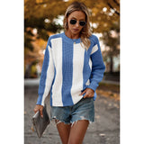 Knit Round Neck Strip Loose Fit Sweater - MVTFASHION.COM