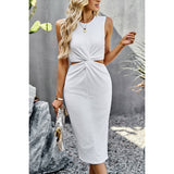 Knit Sleeveless Cut Out Cross Ruched Side Open Dress - MVTFASHION