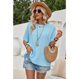 Knot Back Open Back Lace Trim Solid Loose Fit Top - MVTFASHION.COM