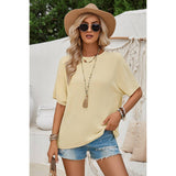 Knot Back Open Back Lace Trim Solid Loose Fit Top - MVTFASHION.COM