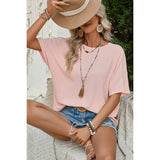 Knot Back Open Back Lace Trim Solid Loose Fit Top - MVTFASHION.COM