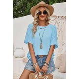 Knot Back Open Back Lace Trim Solid Loose Fit Top - MVTFASHION.COM