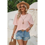 Knot Back Open Back Lace Trim Solid Loose Fit Top - MVTFASHION.COM