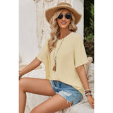 Knot Back Open Back Lace Trim Solid Loose Fit Top - MVTFASHION.COM