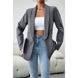 Lapel Collar Double Breasted Solid Blazer - MVTFASHION.COM