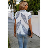 Leave Print Button Front Open Loose Fit Blouse - MVTFASHION