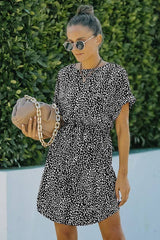 Leopard Print Waist Tie Dress - MVTFASHION