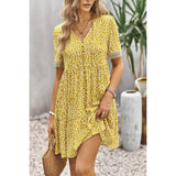 Leopard V Neck Button Hem Lace Ruffle A Line Dress - MVTFASHION