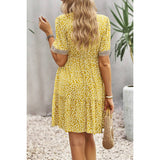 Leopard V Neck Button Hem Lace Ruffle A Line Dress - MVTFASHION