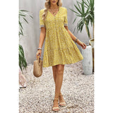 Leopard V Neck Button Hem Lace Ruffle A Line Dress - MVTFASHION