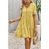 Leopard V Neck Button Hem Lace Ruffle A Line Dress - MVTFASHION