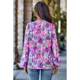 Notched Neck Floral Printed Loose Fit Shirt - MVTFASHION.COM
