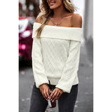 Off Shoulder Cross Knit Soid Fit Sweater - MVTFASHION