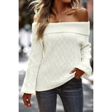 Off Shoulder Cross Knit Soid Fit Sweater - MVTFASHION