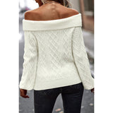 Off Shoulder Cross Knit Soid Fit Sweater - MVTFASHION