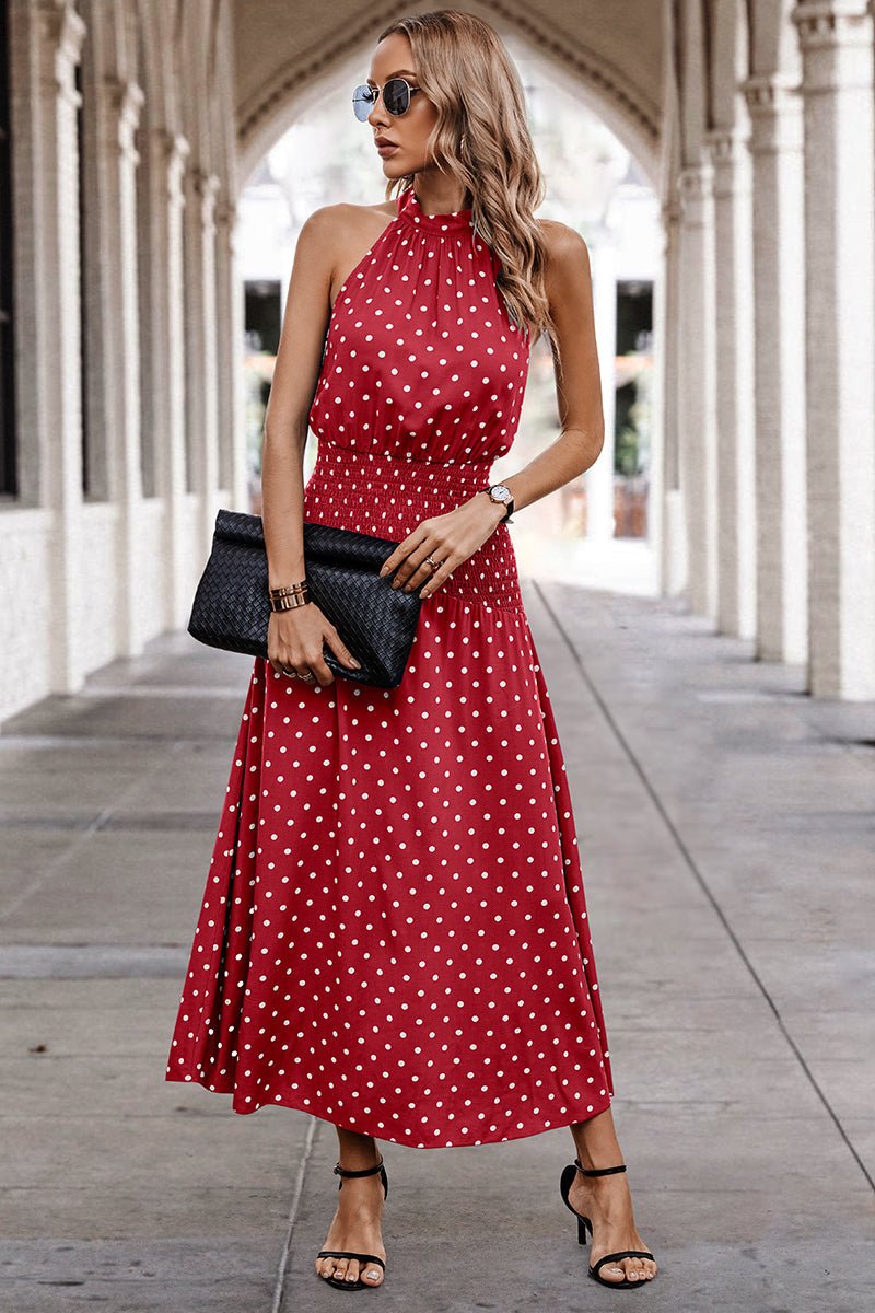 Off Shoulder Dot Print Fit Ruffle Full Dress - MVTFASHION