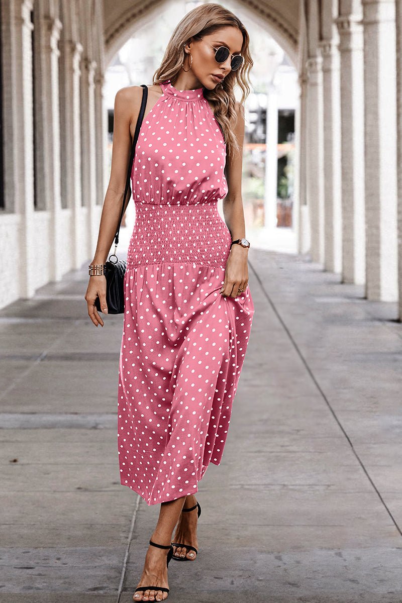 Off Shoulder Dot Print Fit Ruffle Full Dress - MVTFASHION