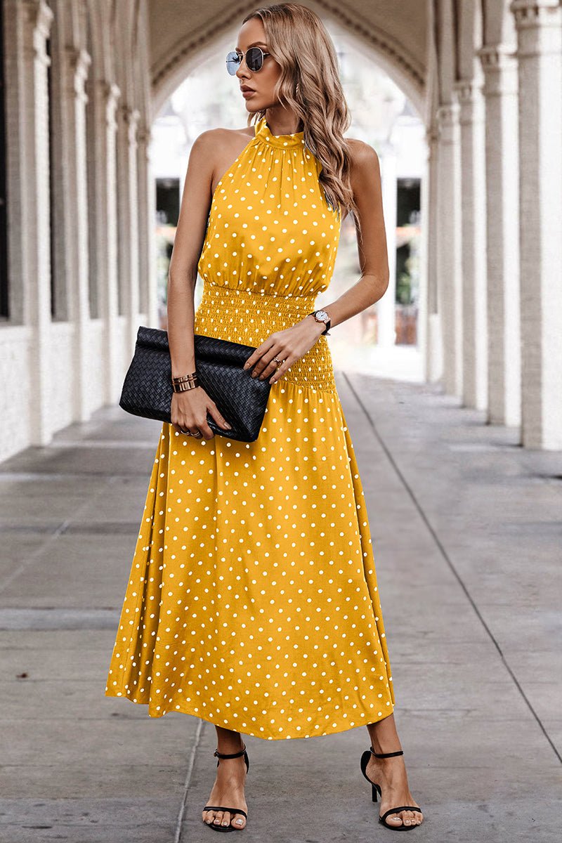 Off Shoulder Dot Print Fit Ruffle Full Dress - MVTFASHION
