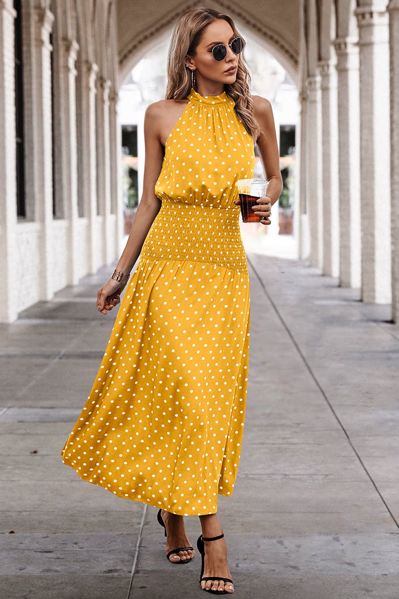 Off Shoulder Dot Print Fit Ruffle Full Dress - MVTFASHION