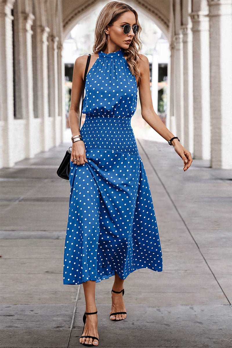 Off Shoulder Dot Print Fit Ruffle Full Dress - MVTFASHION