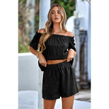 Off Shoulder Two Pieces Belt Plaid Sets - MVTFASHION