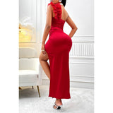 One Shoulder Sleeveless Solid Asymmetric Hem Dress - MVTFASHION.COM