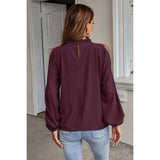 Open Shoulder Solid Loose Mock Neck Top - MVTFASHION.COM