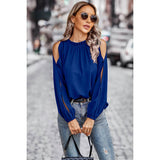 Open Shoulder Solid Loose Mock Neck Top - MVTFASHION.COM