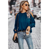 Open Shoulder Solid Loose Mock Neck Top - MVTFASHION.COM