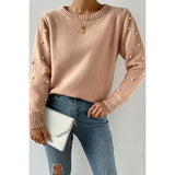 Pearl Embellished Knit Solider Sweater - MVTFASHION