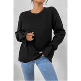 Petalsleeve Solid Thick Knit Strip Sweater - MVTFASHION