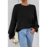 Petalsleeve Solid Thick Knit Strip Sweater - MVTFASHION