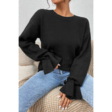 Petalsleeve Solid Thick Knit Strip Sweater - MVTFASHION