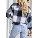 Plaid Button Cropped Long Sleeve Coat - MVTFASHION.COM