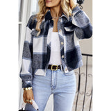 Plaid Button Cropped Long Sleeve Coat - MVTFASHION.COM