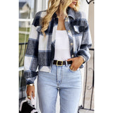 Plaid Button Cropped Long Sleeve Coat - MVTFASHION.COM