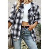 Plaid Collared Roll Up Button Coat - MVTFASHION