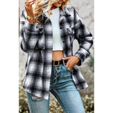 Plaid Collared Roll Up Button Coat - MVTFASHION