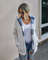 Plaid Fur-lined Reversible Hooded Women's Coat - MVTFASHION.COM
