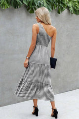 Plaid Ruffled One-Shoulder Maxi Dress - MVTFASHION