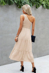 Plaid Ruffled One-Shoulder Maxi Dress - MVTFASHION